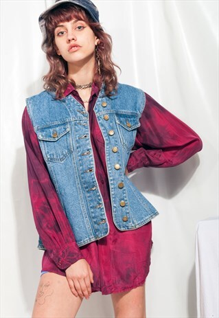 Vintage Denim Vest 90s Gilet Grunge Waistcoat Jacket