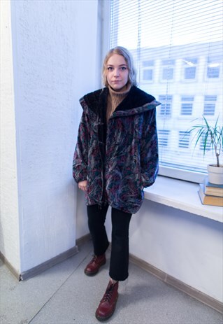 VINTAGE 80'S VELVET ABSTRACT PRINT PARKA