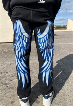 Graphic Blue and Silver Wing Printed Jeans