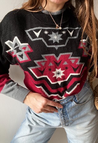 VINTAGE 80S HAUTE BOHEME ETHNIC KNIT JUMPER SWEATER