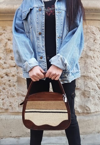 VINTAGE BOHO HANDBAG IN WOOL AND LEATHER,