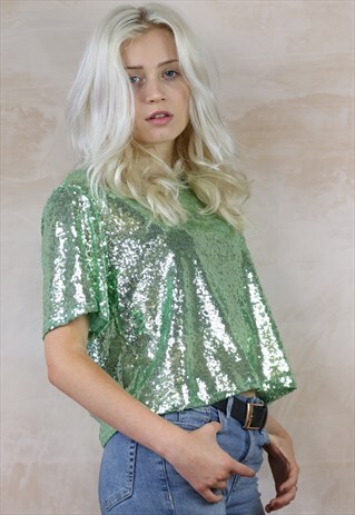 SILVER GREEN SEQUIN BOX TOP