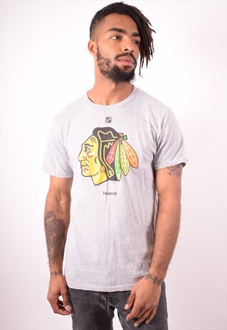 REEBOK MENS VINTAGE NHL CHICAGO BLACKHAWKS T-SHIRT TOP MEDIU