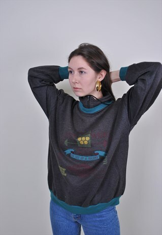 VINTAGE HIGH NECK SWEATSHIRT, 80S RETRO WEGHT LIFTING TOP
