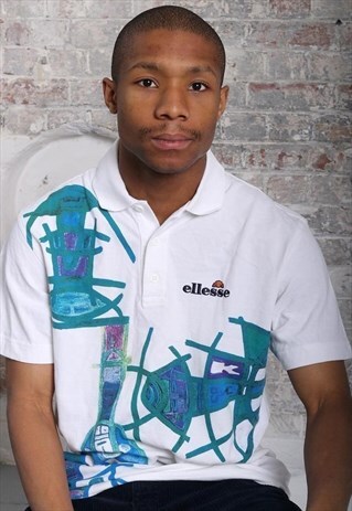 VINTAGE ELLESSE PATTERN LOGO POLO SHIRT WHITE