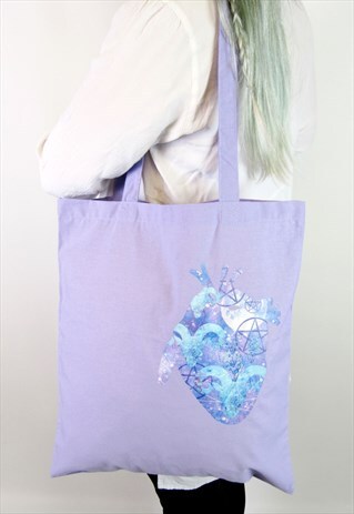 WITCH ANATOMICAL HEART LAVENDER TOTE BAG