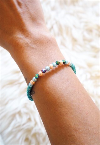 TEAL FAUX PEARL BEAD Y2K BRACELET