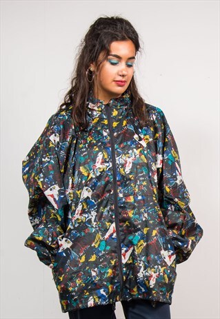 90'S VINTAGE WAVEY ABSTRACT ART FESTIVAL CAGOULE COAT JACKET