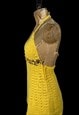 60'S LADIES VINTAGE YELLOW CROCHET GOLD HOOP MINI DRESS