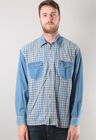 VINTAGE CHECK DENIM SHIRT MEDIUM
