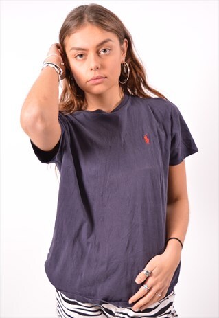 VINTAGE POLO RALPH LAUREN T-SHIRT TOP NAVY BLUE
