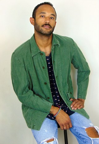 60S MINIMALST SWEDISH MILITARY GREEN WORK JACKET LARGE
