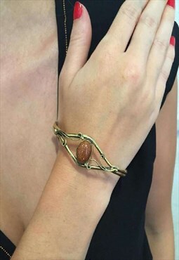 Gold & Amber Stone Bracelet  Fully Adjustable