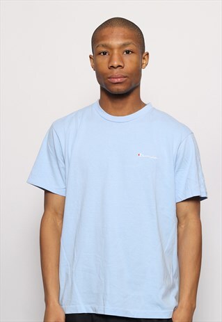 VINTAGE CHAMPION SPELL OUT LOGO T-SHIRT BLUE