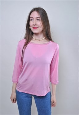Vintage pink minimalist blouse, 90s Italian pullover shirt