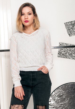 BOHO LACE TOP - 90S VINTAGE KNIT JUMPER