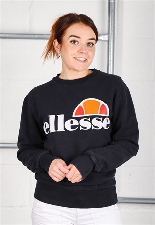 Vintage Ellesse Sweatshirt in Navy Pullover Jumper UK 8