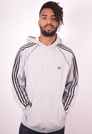 ADIDAS MENS VINTAGE HOODIE JUMPER MEDIUM GREY 90S