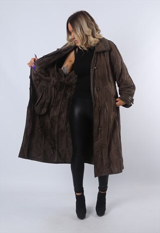 SHEEPSKIN SHEARLING LEATHER LONG COAT JACKET UK 16 (EU4A)