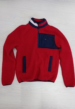 00s Tommy Hilfiger Half-Zip Fleece Pullover Red