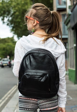 BLACK LEATHER CONTINENTAL BACKPACK