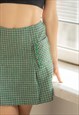 VINTAGE 80'S GREEN MINI WOOL PLEATED HOUNDSTOOTH SKIRT