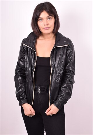 WOMENS VINTAGE TRACKSUIT TOP JACKET MEDIUM BLACK 90'S