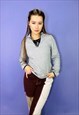 VINTAGE 90S DKNY GREY QUARTER ZIP FLEECE SWEATSHIRT