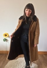 Vintage 70s Tan & Brown Midi Sheepskin Coat