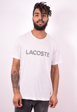 LACOSTE MENS VINTAGE T-SHIRT TOP XL WHITE 90'S
