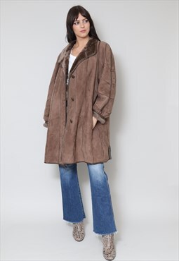 80's Ladies Vintage Coat Brown Soft Suede Leather Coat