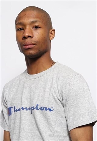 VINTAGE CHAMPION PRINT LOGO T-SHIRT GREY