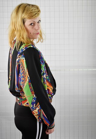 INCREDIBLE VINTAGE 80S CRAZY PRINT PANEL SMART BOMBER