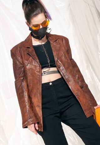 VINTAGE LEATHER JACKET 90S UNISEX OVERSIZED BLAZER COAT