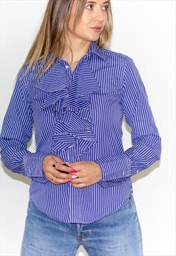 Vintage 90's Ralph Lauren Blue Striped Ruffle Shirt