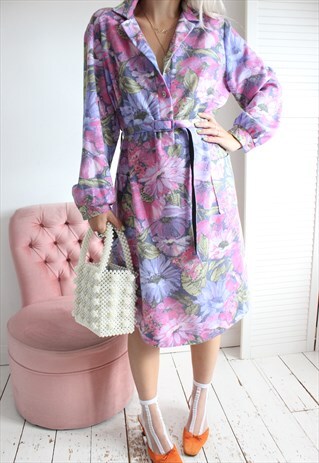 VINTAGE 1960S PURPLE FLORAL MIDI DRESS
