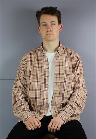 VINTAGE BURBERRY NOVA CHECK BUTTON UP SHIRT IN BEIGE WITH EM