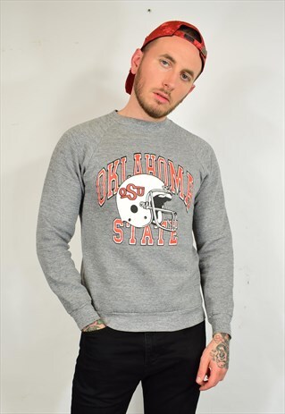 VINTAGE 90S GREY OKLAHOMA STATE COLLEGE SWEATER SWEATSHIRT