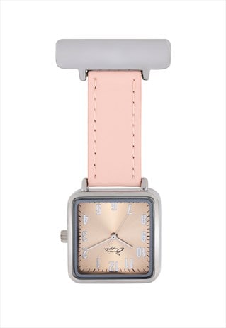Annie Apple Silver Rose Gold Pink Leather Nurses Fob Watch