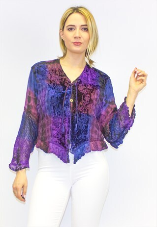 VINTAGE PURPLE TIE DYE VELVET CROCHET JACKET / TOP