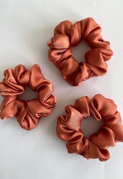 Pink Coral Satin Hair Scrunchie, Small Valentines Gift 