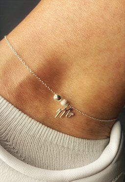 M Initial Anklet 925 Sterling Silver