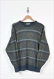 Vintage Knitted Jumper Retro Pattern Multi Medium