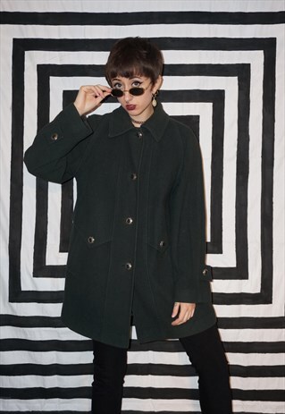 VINTAGE 80'S DARK GREEN WOOL COAT