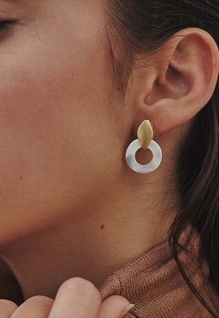 CIRCLE ROUND 18K GOLD SILVER BOHO MINIMALIST STUD EARRINGS