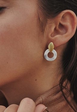 Circle Round 18k Gold Silver Boho Minimalist Stud Earrings 