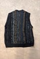 VINTAGE ABSTRACT KNITTED SWEATER VEST PATTERNED GRANDAD KNIT