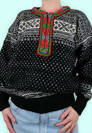 VINTAGE 80'S HANDMADE FAIR ISLE NORWEGIAN WOOL SWEATER