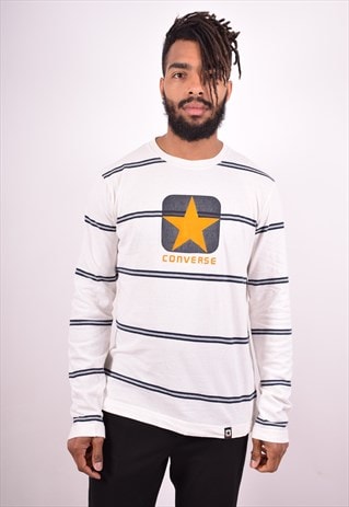 CONVERSE MENS VINTAGE TOP LONG SLEEVE LARGE WHITE 90S