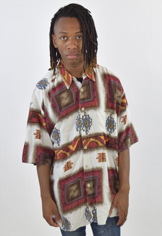 VINTAGE RED WHITE 90S PATTERN SUMMER SHIRT